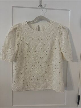 Cream Eyelet Puff Sleeve Blouse 100 percent cotton